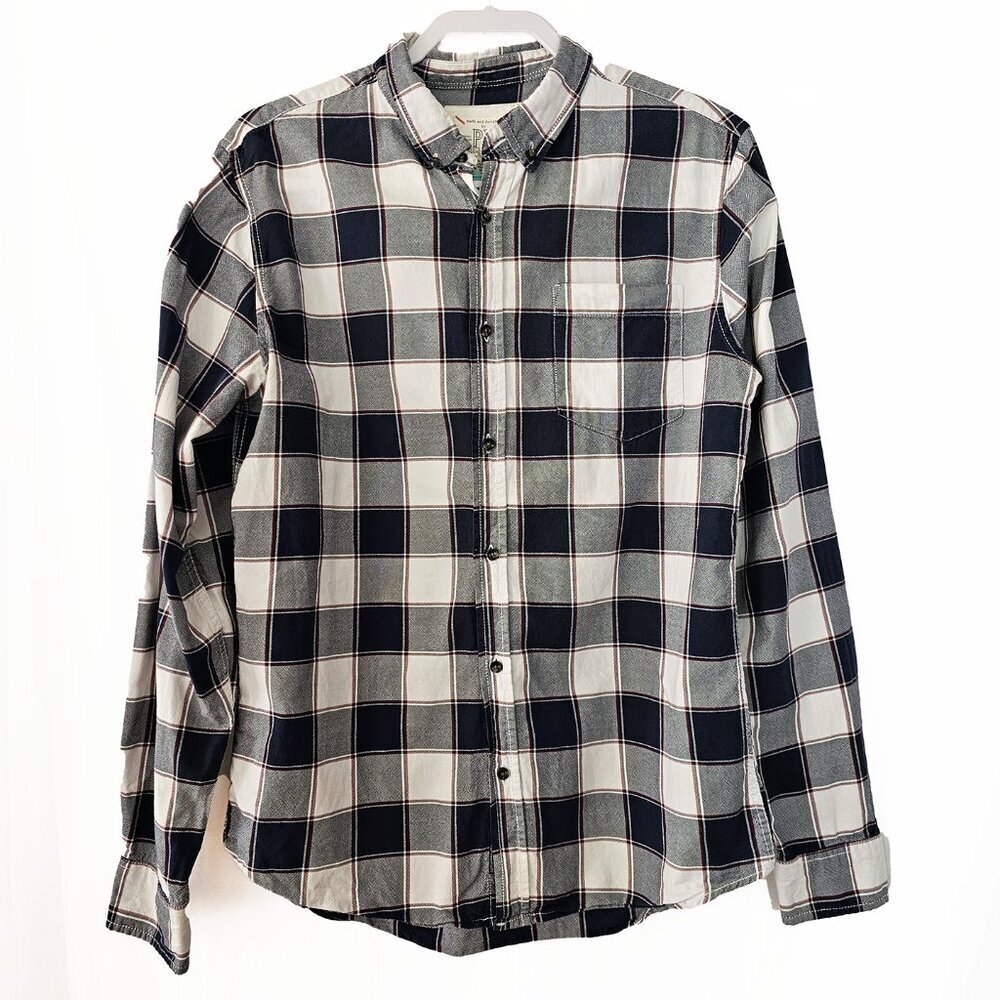 PX Clothing Men's Cotton Windowpane Button Down Long Sleeve Shirt